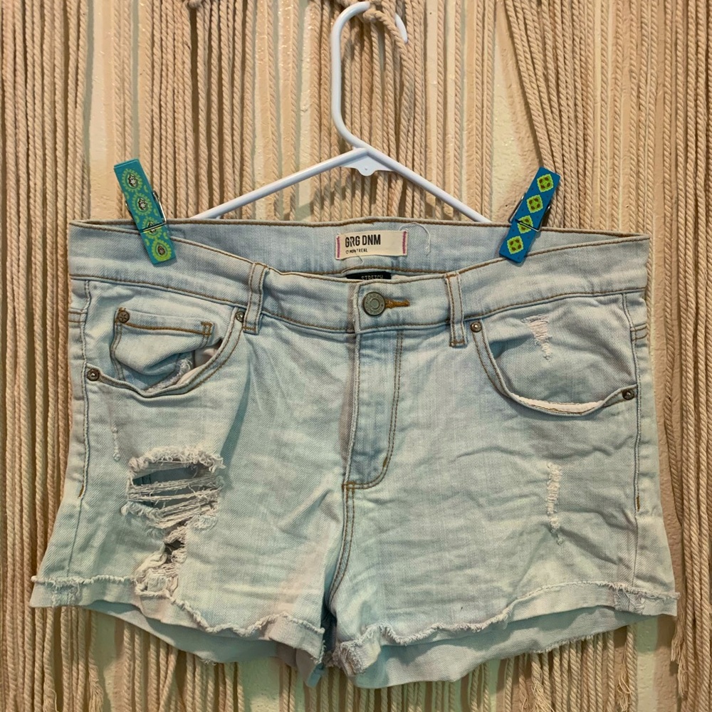 Light Wash Distressed Denim Jean Shorts by Garage